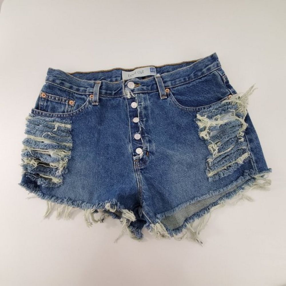 Gap Shorts 14 Button Fly‎ Blue Jean Rip High Waist